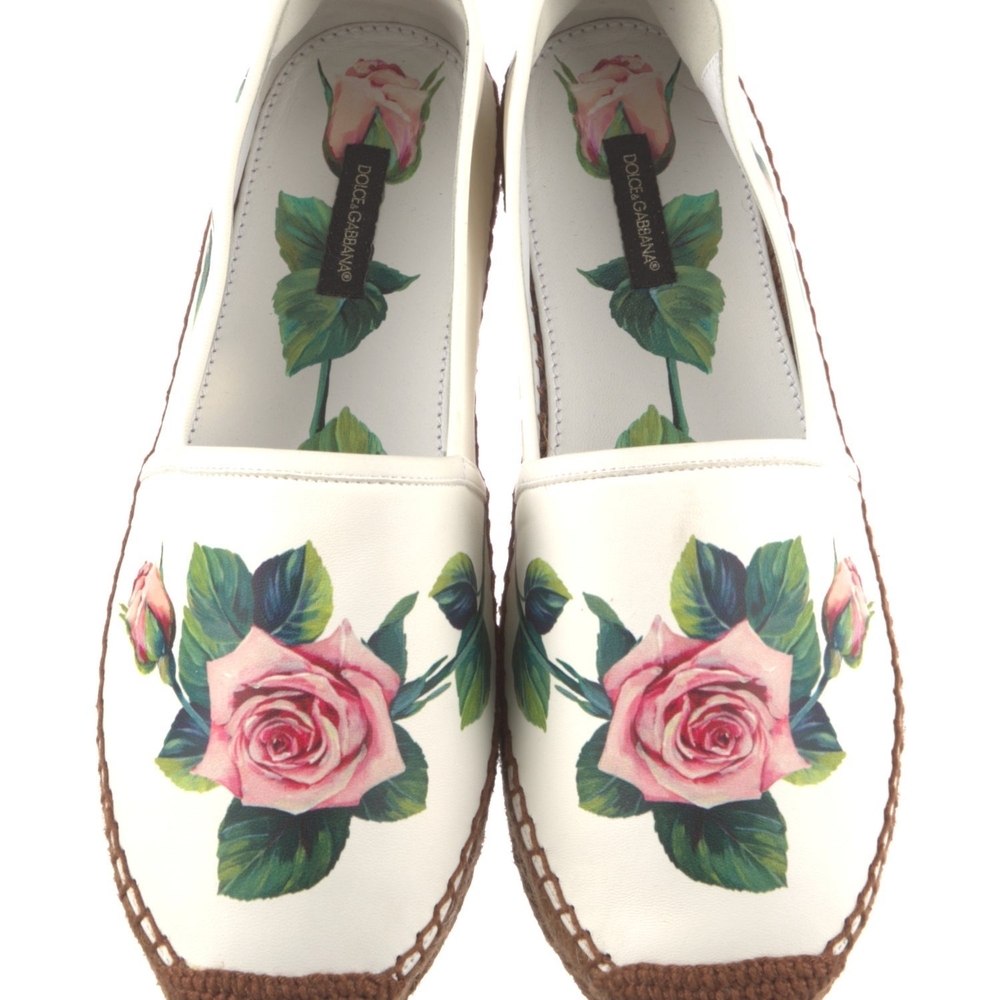Dolce & Gabbana White and Pink Rose Print Espadrilles